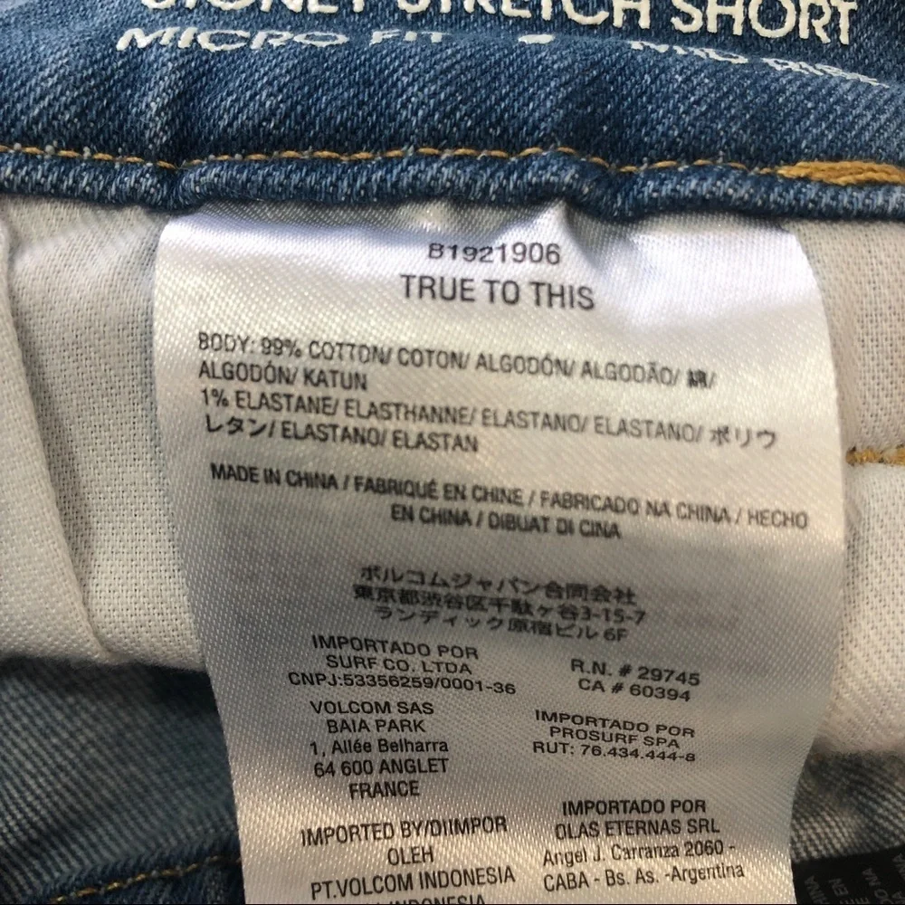 Volcom Stoney Stretch Mid Rise Micro Fit Shorts 27
